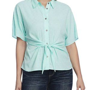 New Vince Camuto Tie-Front Button-Up Blouse